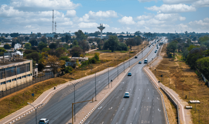 Aerial view of Gaborone main road transport infrastructure