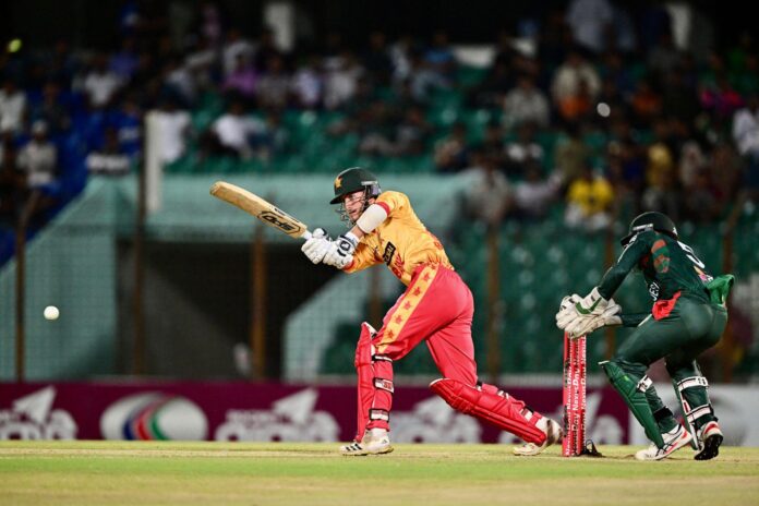 Brian Bennett batting during Zimbabwe beat Australia T20 World Cup upset