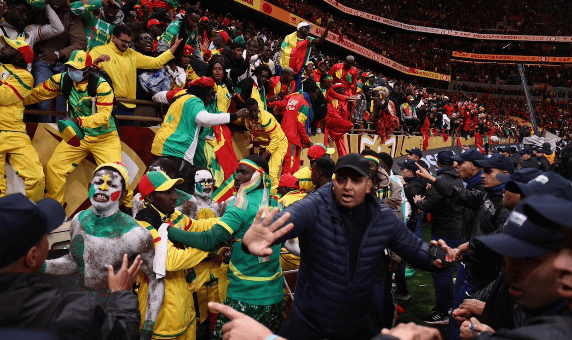Chaotic scenes during the AFCON final in Morocco following VAR decision and fan arrests