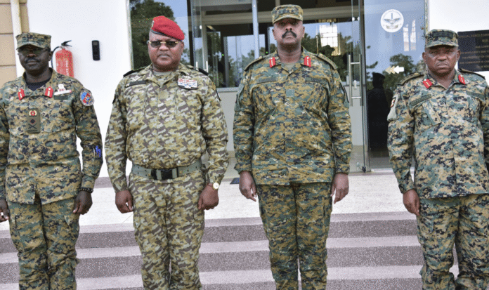 Chief of General Staff of CAR Armed Forces, Major Gen Zépherin Mamadou, with Uganda’s Chief of Defence Forces, Gen Muhoozi Kainerugaba, at SFC Entebbe, a day before Tarehe Sita.
