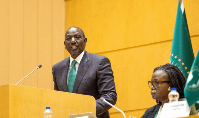President William Ruto addressing African leaders on AfCFTA implementation at the African Union Summit in Addis Ababa, Ethiopia
