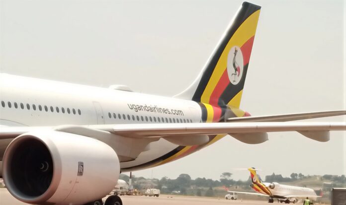 Uganda Airlines aircraft as the airline expands its fleet with 10 new planes funded by the Ugandan government to restore international routes and support aviation growth.
