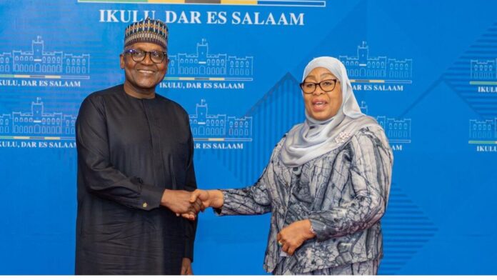President Samia Suluhu Hassan meets Aliko Dangote in Dar es Salaam as Tanzania and Kenya compete to host a proposed $15–17 billion East Africa oil refinery.