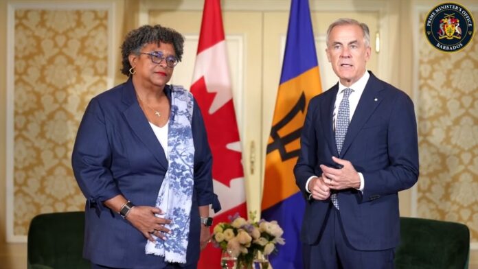 Barbados Prime Minister Mia Mottley meets Canadian leaders in Toronto to discuss climate finance, trade and regional security.
