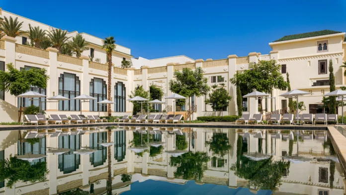 Fairmont Tazi Palace Tangier, a restored luxury palace hotel surrounded by landscaped gardens in Tangier, Morocco.