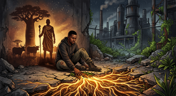 African man reflecting on mental health, ancestral identity and intergenerational colonial trauma