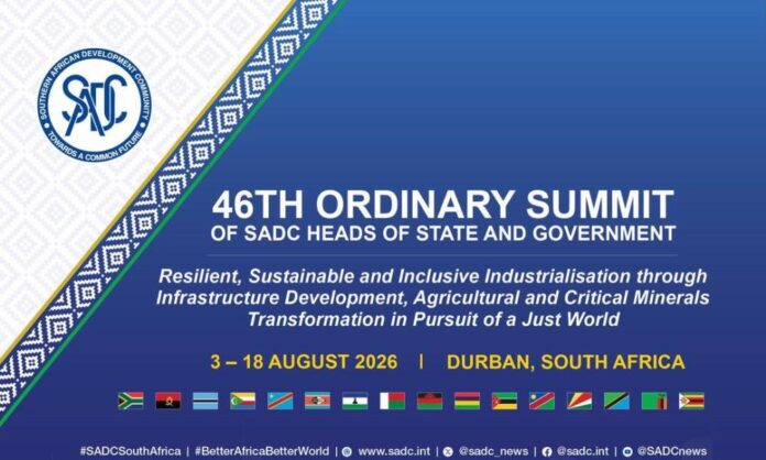 Official visual for the 46th SADC Summit in Durban, South Africa, where regional leaders will meet to discuss industrialisation, infrastructure, agriculture and critical minerals. Official visual for the 46th SADC Summit in Durban, South Africa, where regional leaders will meet to discuss industrialisation, infrastructure, agriculture and critical minerals.