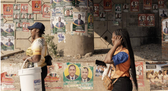 Campaign posters in Lusaka ahead of Zambia’s 13 August 2026 general election as President Hakainde Hichilema seeks a second term.