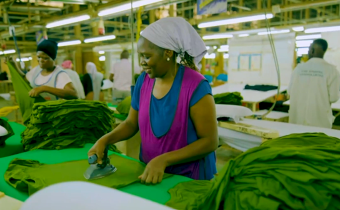 Factory workers at Fine Spinners textile manufacturing facility in Uganda