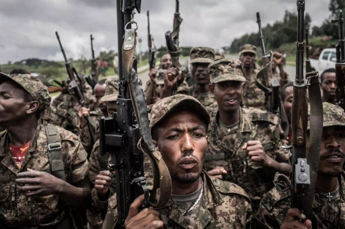 Ethiopian National Defence Forces soldiers after completing military training in Dabat, northeast of Gondar, Ethiopia, on 14 September 2021. Photo: Amanuel Sileshi/AFP.