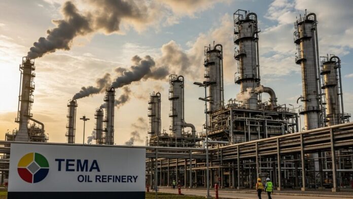 Tema Oil Refinery in Tema, Ghana, a major petroleum refining facility, as the country advances plans for its US$28 billion Jomoro Petroleum Hub project. Image Credit : The Vault News